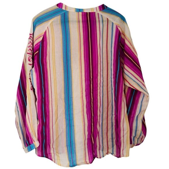 Reba Embroidered Mixed Stripe Long Sleeve Shirt Size Large - Picture 3 of 6